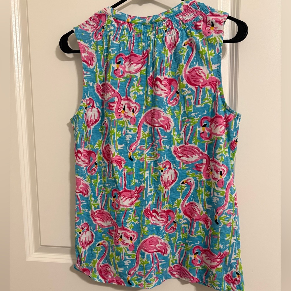NWOT Jason Maxwell Flamingo Print Sleeveless top - Pink and Blue - Picture 3 of 3